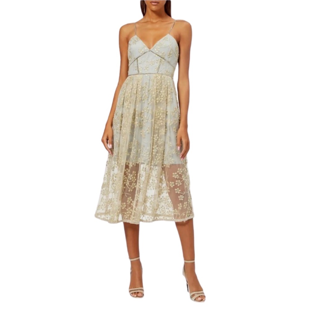Self-Portrait Light Blue and Gold Midi Dress